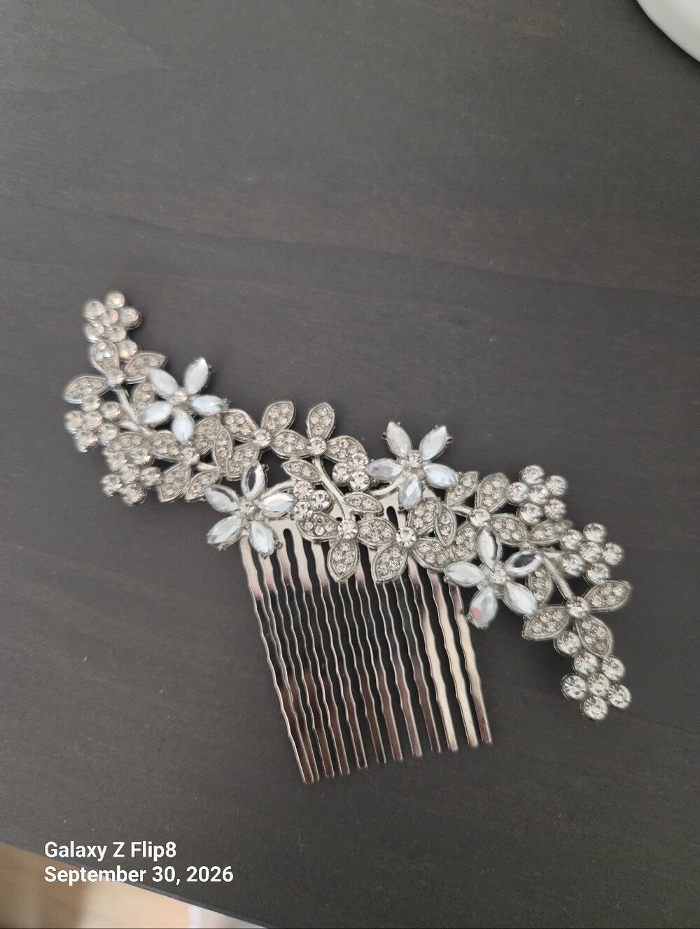 Silver Floral Rhinestone Bridal Hair Comb